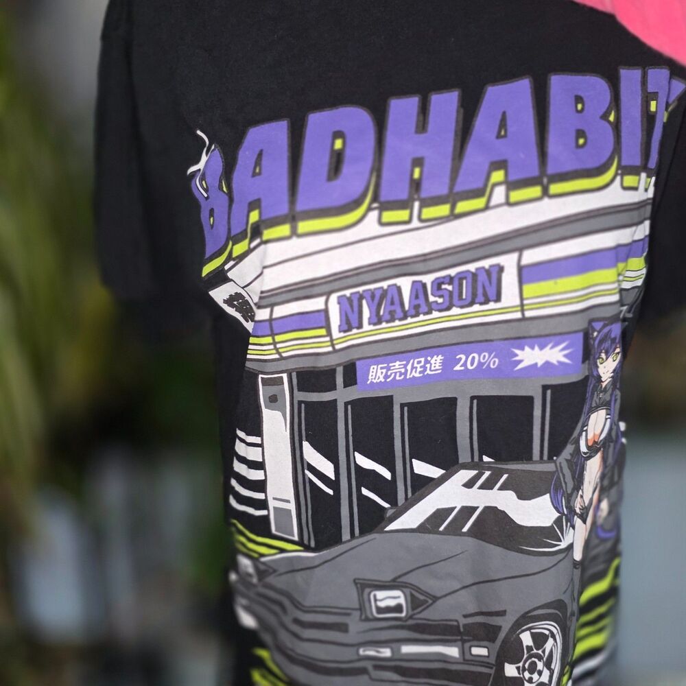 🖤 Nyaason Bad Habits Graphic T‑Shirt Spencer’s Mens Black Cotton Streetwear Tee - Picture 10 of 10
